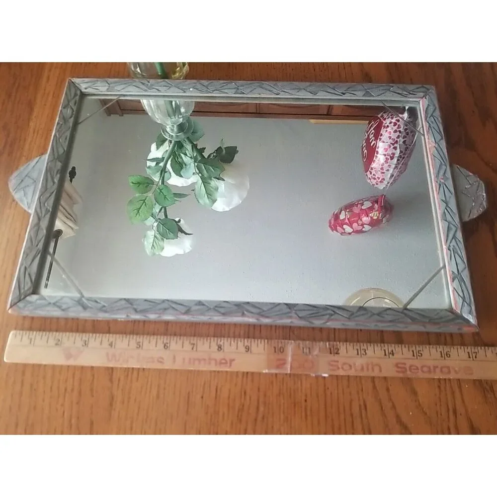Vintage Mirrored Tray 11x17 Wooden Frame